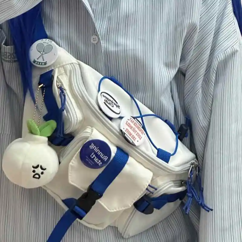 Unisex Street Sle Retro Hong Kong Japanese HarajukuInspired Crossbody Workwear Waist Bag Nylon Material Small Size