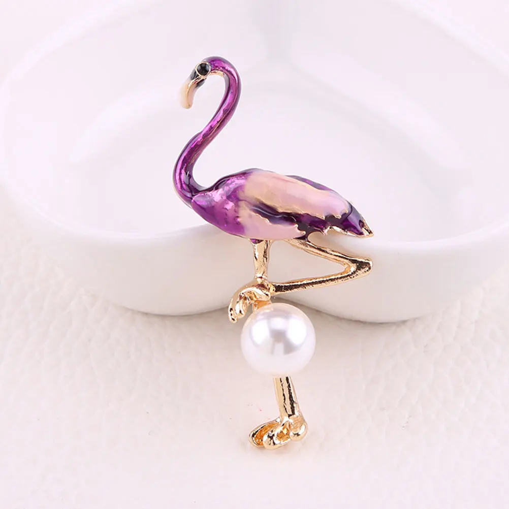 3pcs Flamingo Brooch Alloy Pin Red Purple Blue For Women Girls Fashion Jewelry Dress Accessory Party Wedding Ceremony Decor