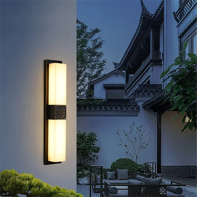 DORIAN Contemporary LED Brass Marble Outdoor Wall Lamps Electric Waterproof Balcony Hallway Courtyard Villa Gate Hotel