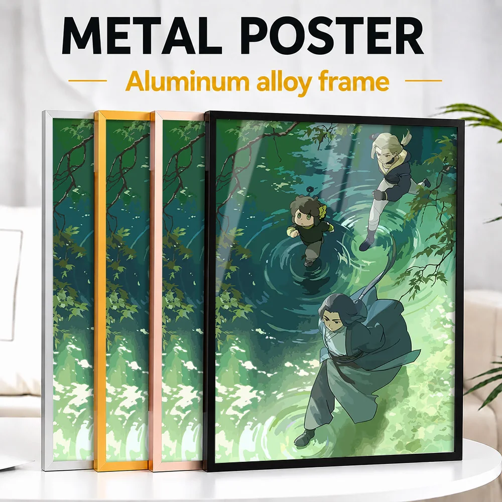 Anime Characters Running On Water Surface Framed Metal Print Customized Photo Dynamic Character Style Wall Art For Home Office