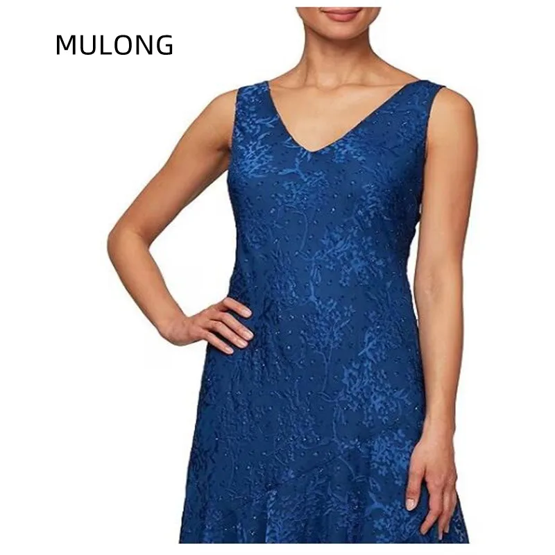 MULONG Summer Women Formal Evening Dress Ankle Length Mother Of The Bride Dresses V Neck Lace Evening Dress Mom Of The Bride