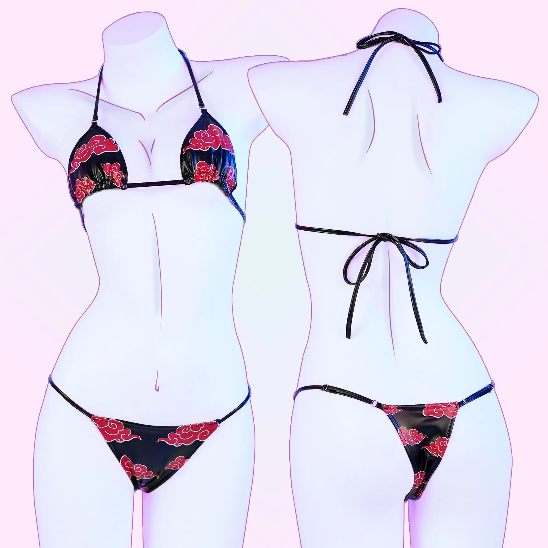 

Sexy Bikini Set for Women in Velvet Leather with Double Bow Tie Design V-Ne Strapl Pure Desire Private Underwear