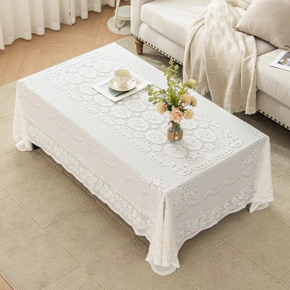 

French Pastoral Style Floral Lace Tablecloth Hollow Rectangular Tea Table Tablecloth Thickened Three-dimensional Relief