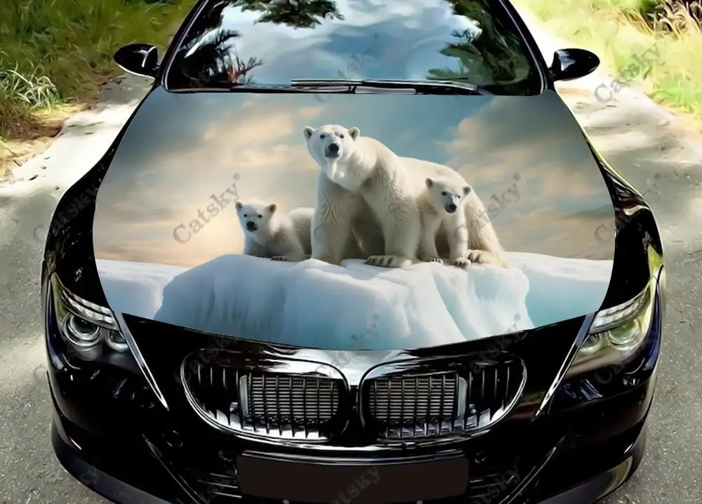 

Наклейки с изображением семьи белых медведей на льде, виниловая пленка, наклейки на крышку двигателя, защитная пленка на капот автомобиля