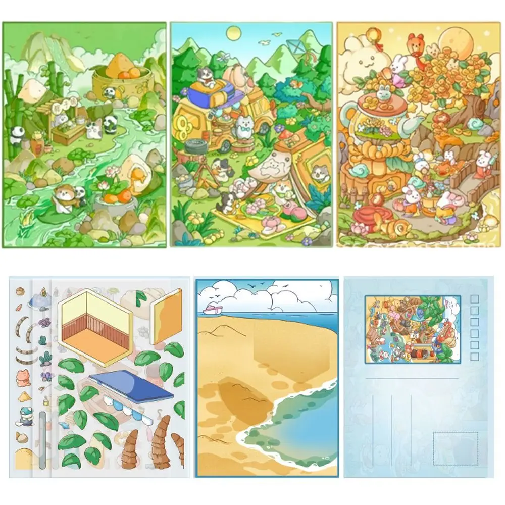 Multicolor 3D Micro Landscape Sticker Cartoon PET Stacked Stickers Postcard Decompression DIY Accessories