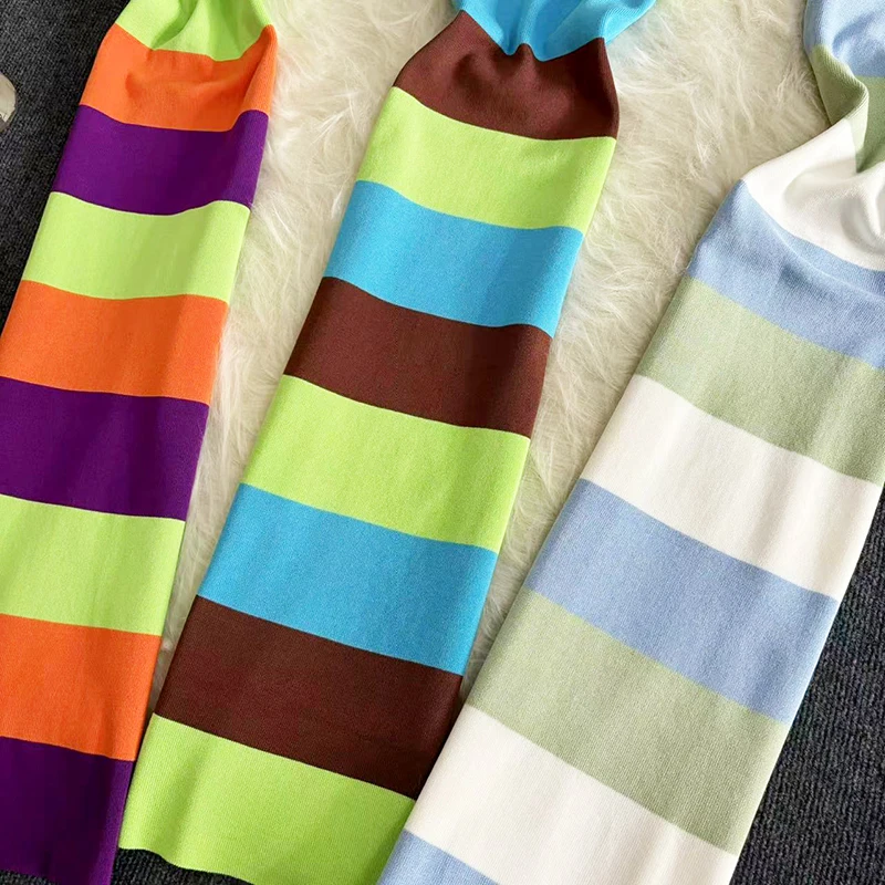 2024 Stripe Rainbow Summer Elastic Bodycon Dress Sexy Beach Sundress Women Casual Slim Pencil Vestidos Maxi Long Dress