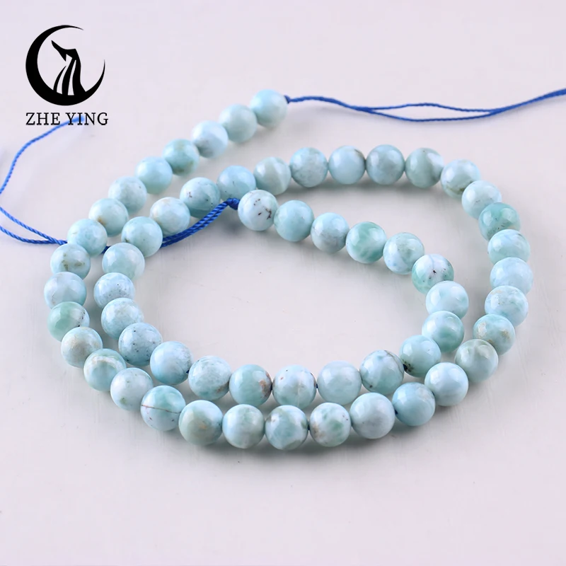 Zhe Ying 100% Genuine Dominican Larimar Gemstone Beads Loose Smooth Healing Power Stone Beads for Jewelry Making Strand 15''