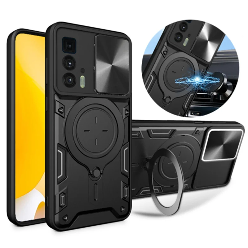 For Motorola Moto Edge 20 Pro Case Slide Lens Protect Shockproof Armor Case For Moto Edge20 Pro 20Pro Magnetic Holder Ring Cover