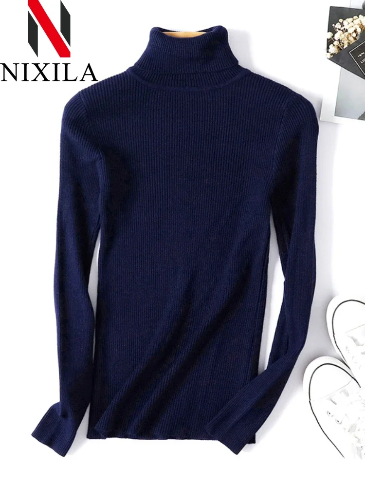 Herbst Winter Stricken frauen Übergroßen Pullover Rollkragen Langarm Tops Grundlegende Beiläufige Dünne Jumper Outwear Pullover für Frauen