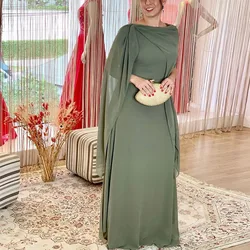 Elegant Olive Green Mother Of The Bride Dresses with Cape A-Line Floor-Length Ruched Chiffon Formal Evening Gown