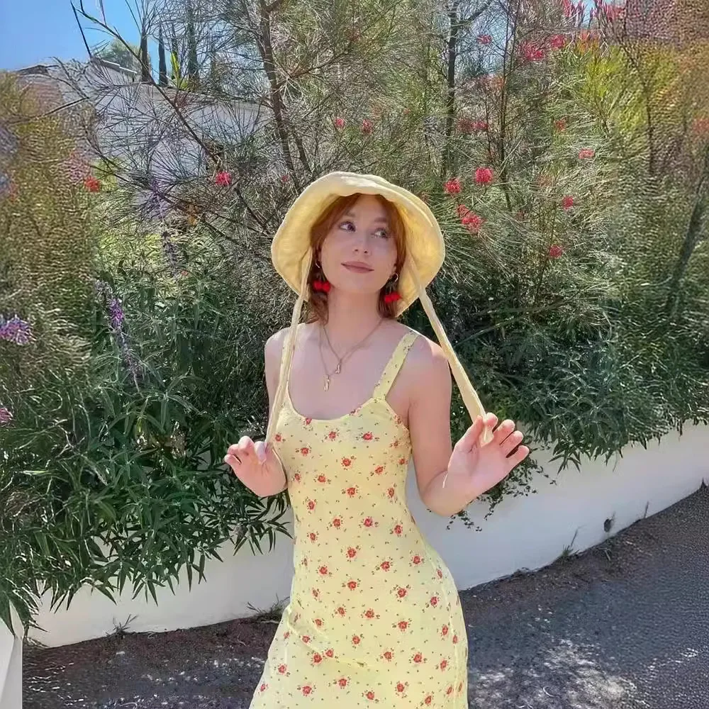 American dress RE24 new yellow floral dress summer French dress high-end