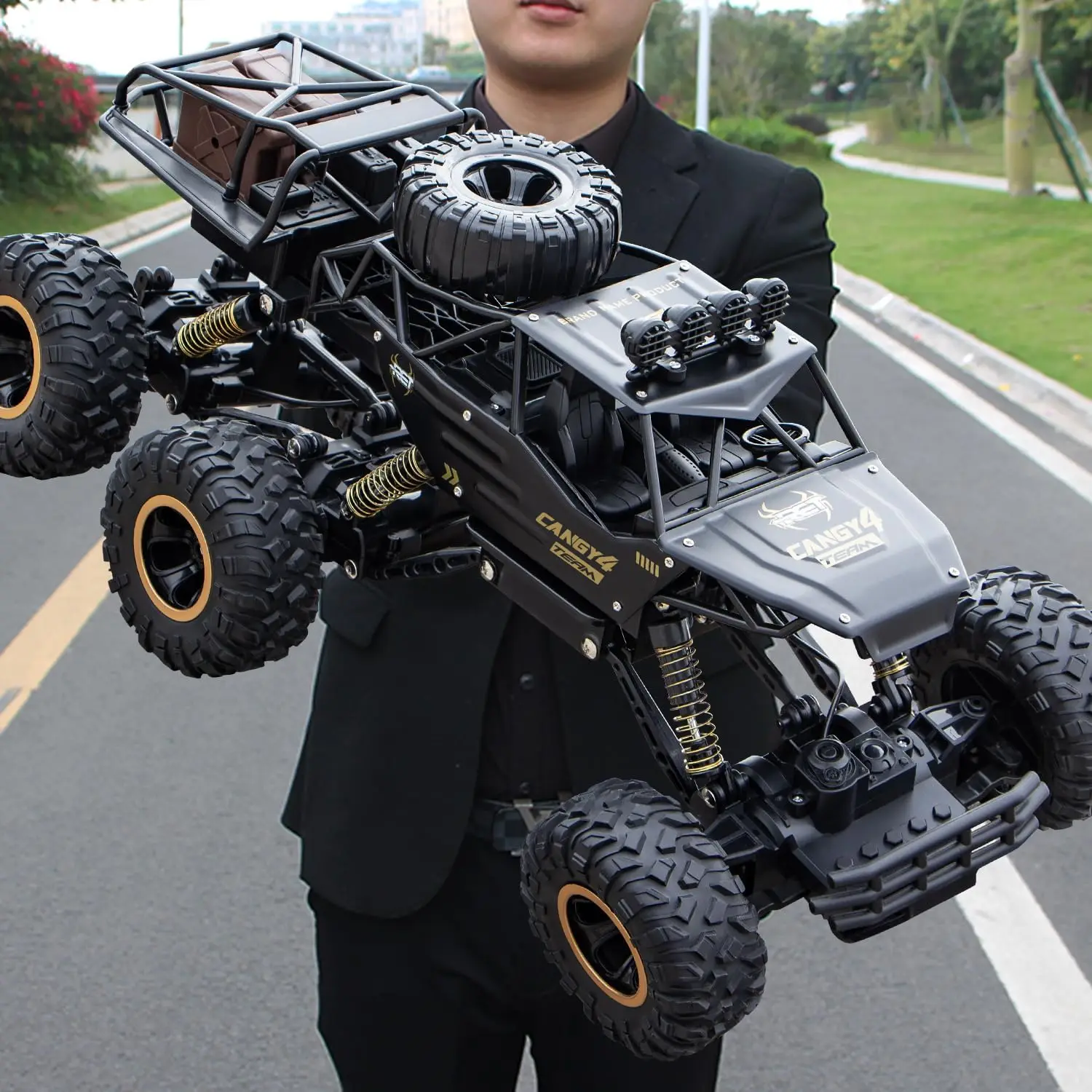 

6 Wheel Remote Control Monster Truck, Large Size RC Rock Crawler with 2 Rechargeable Batteries, Durable Metal Body & LED Headlights, Toys for Boys Ages 4-7, 8-12 Kids & Adults