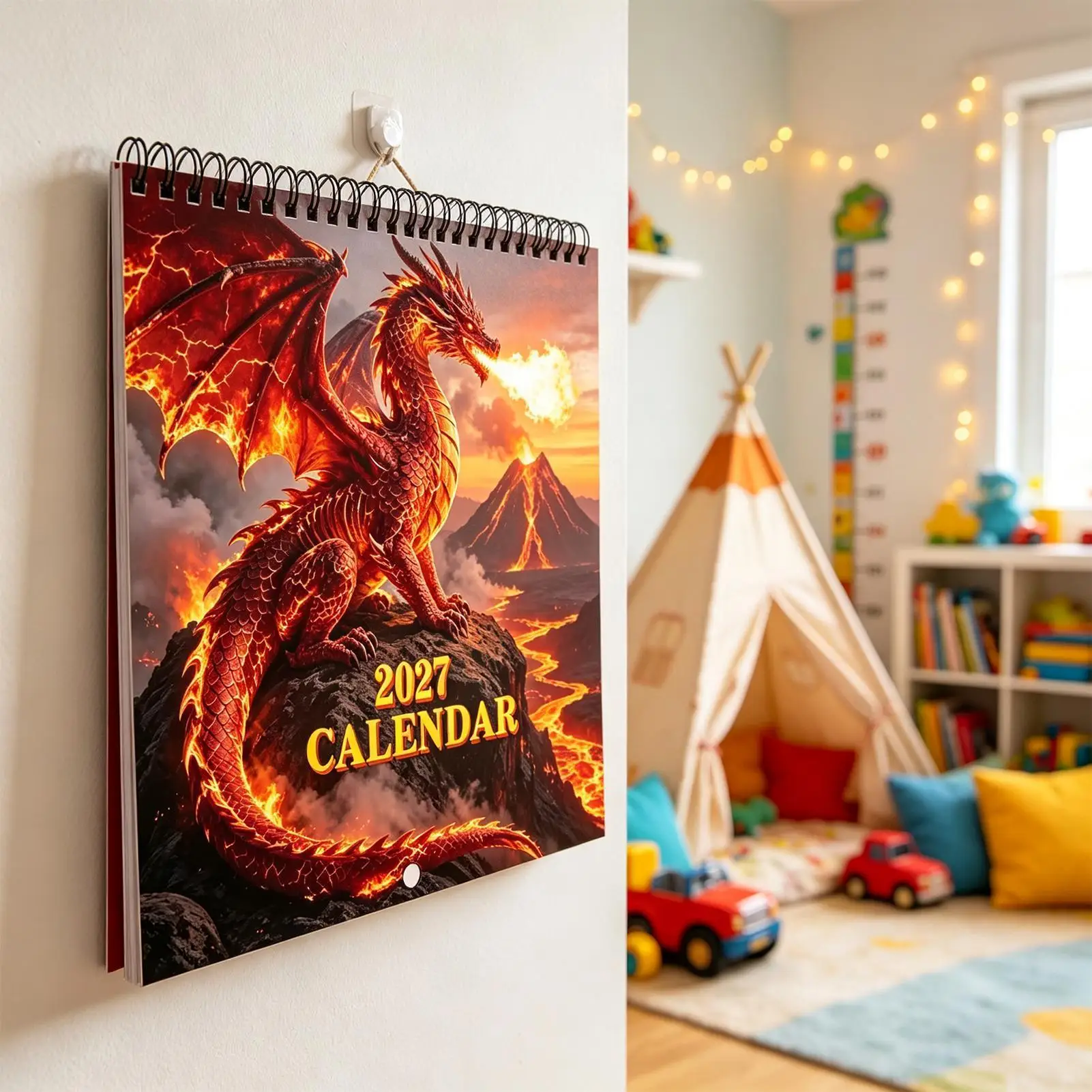 2027 Fire Dragon Wall Calendar Monthly Weekly Academic Planner Animal Theme for Home Office School Dorm New Year Decor