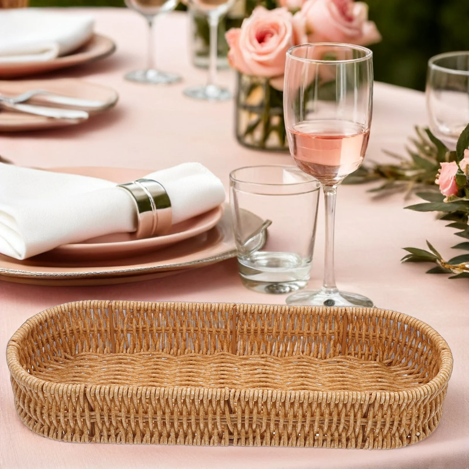 

Handwoven Cutlery Organizer Basket Rectangular Imitation Rattan Utensil Storage Holder For Kitchen Flatware Spoon Fork Chopstick