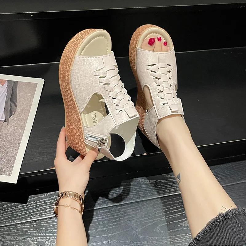 Women Lightweight Wedge Heels Sandals Female Summer Ankle Buckle Chunky Platform Sandals Ladies Peep Toe High Heeled Beach Shoes