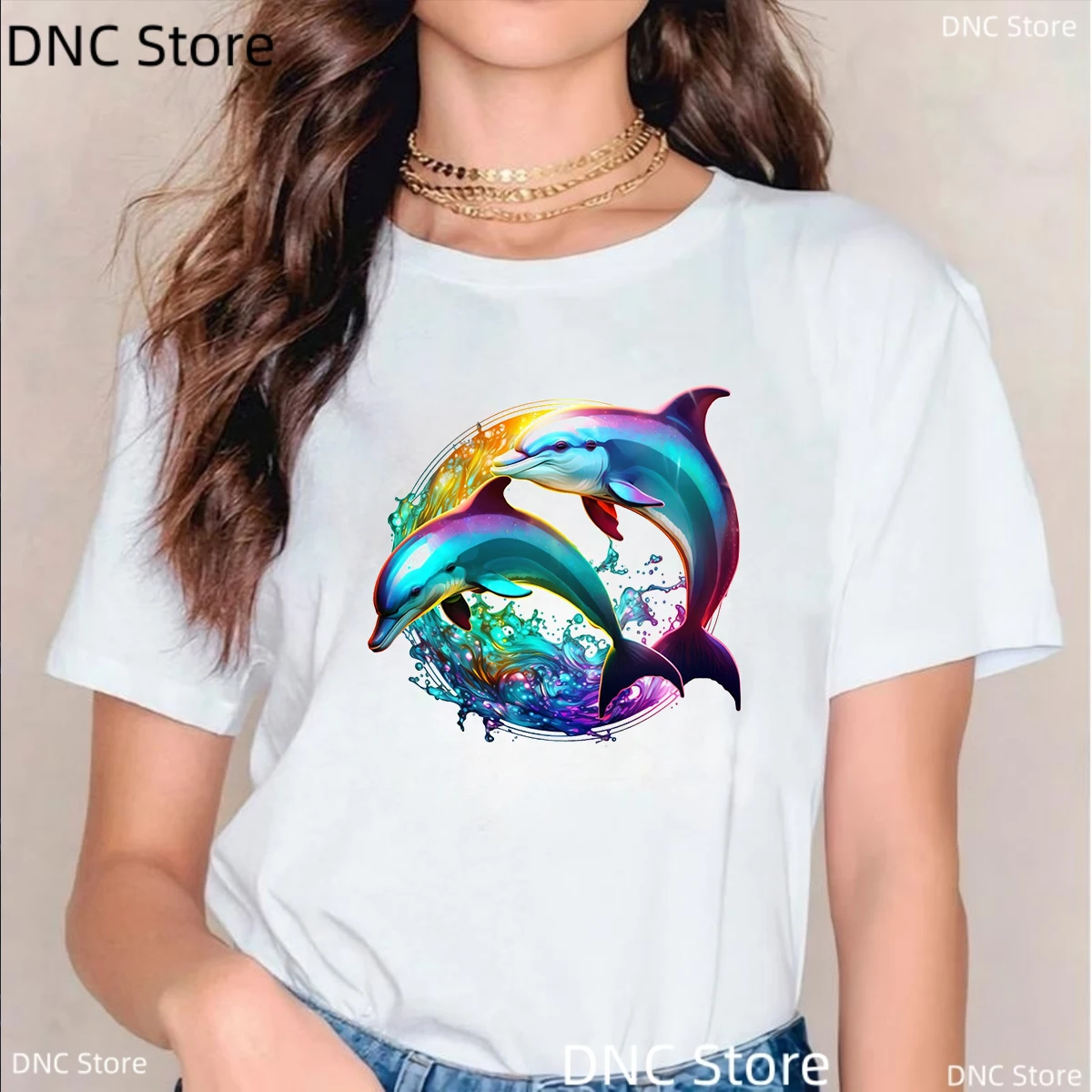 Killer Whale，Beautiful Dolphin For Sea Animal Fans, Dolphin Print Tshirt Femme Summer Harajuku Women Tshirt 00s Tumblr Tops Tee