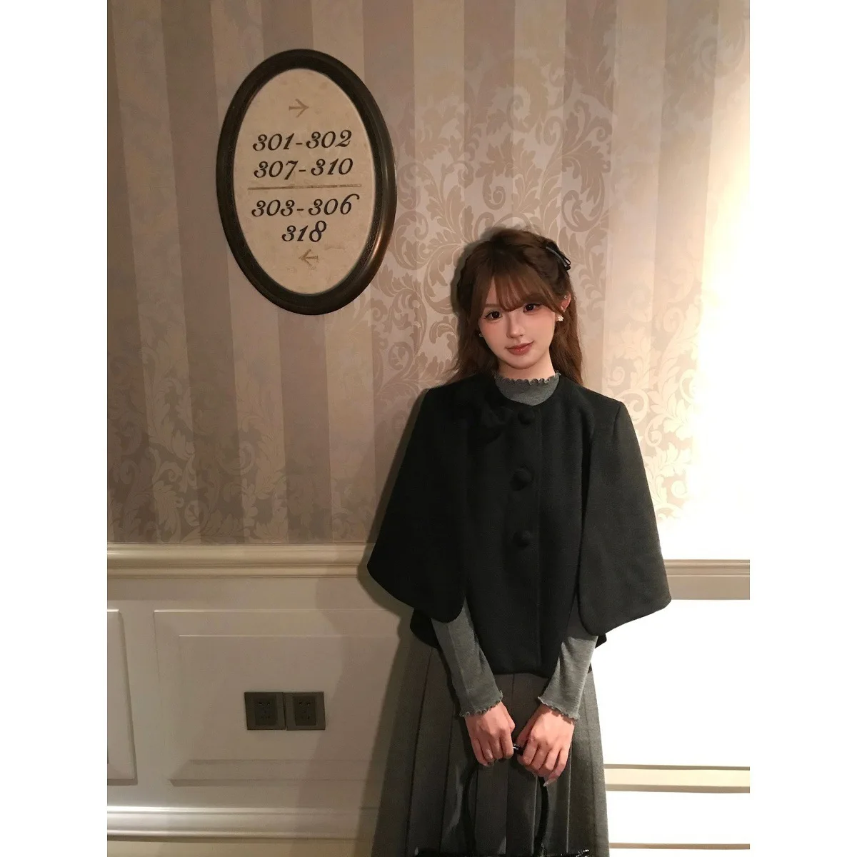 

Women Shawl 2025 Autumn Winter New Women's Cape Coat Japanese Vintage Single Faced Wool Round Neck Cardigan Top