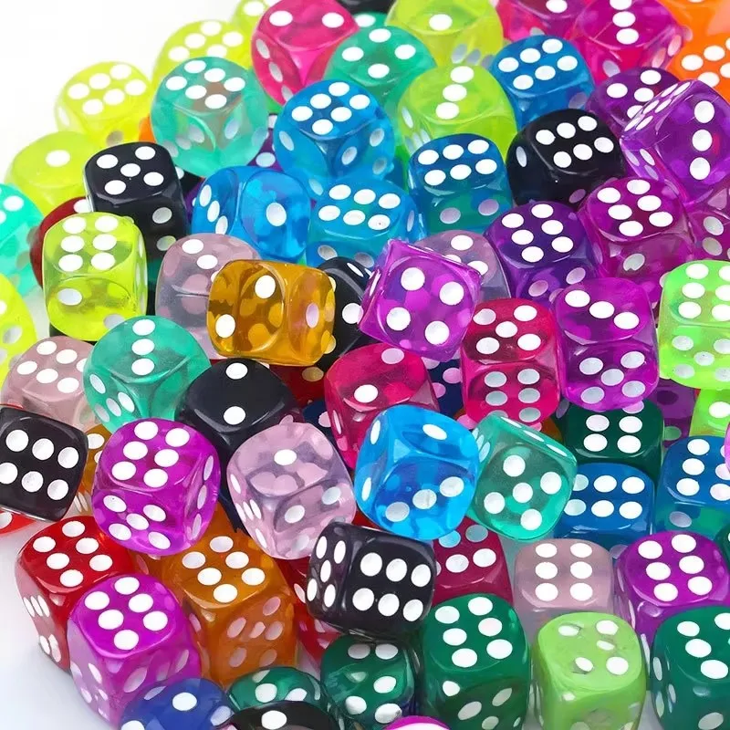 12/20/30/40/50 pçs 14mm acrílico colorido transparente jogo de dados dados em massa 6 lados dados para sala de aula ensino jogo de tabuleiro jogando