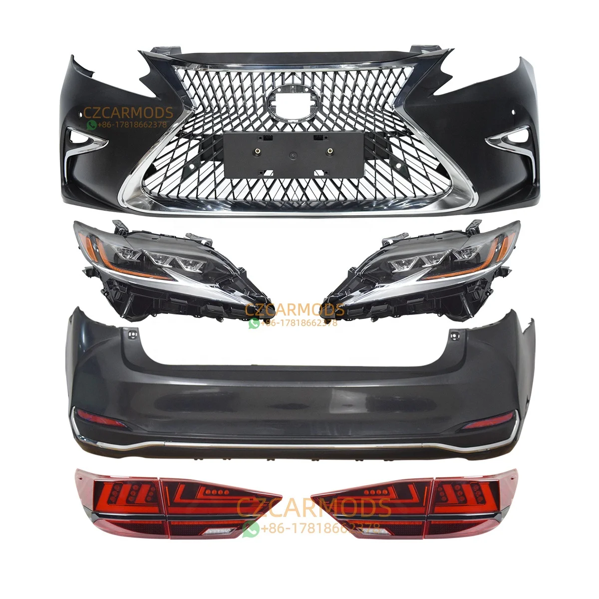 Car Body Kits for LEXUS ES 250 ES300h ES350 2012 2013-2018 Upgrade LS Front Bumper Triple LED Headlights Rear Bumper Tail Lights