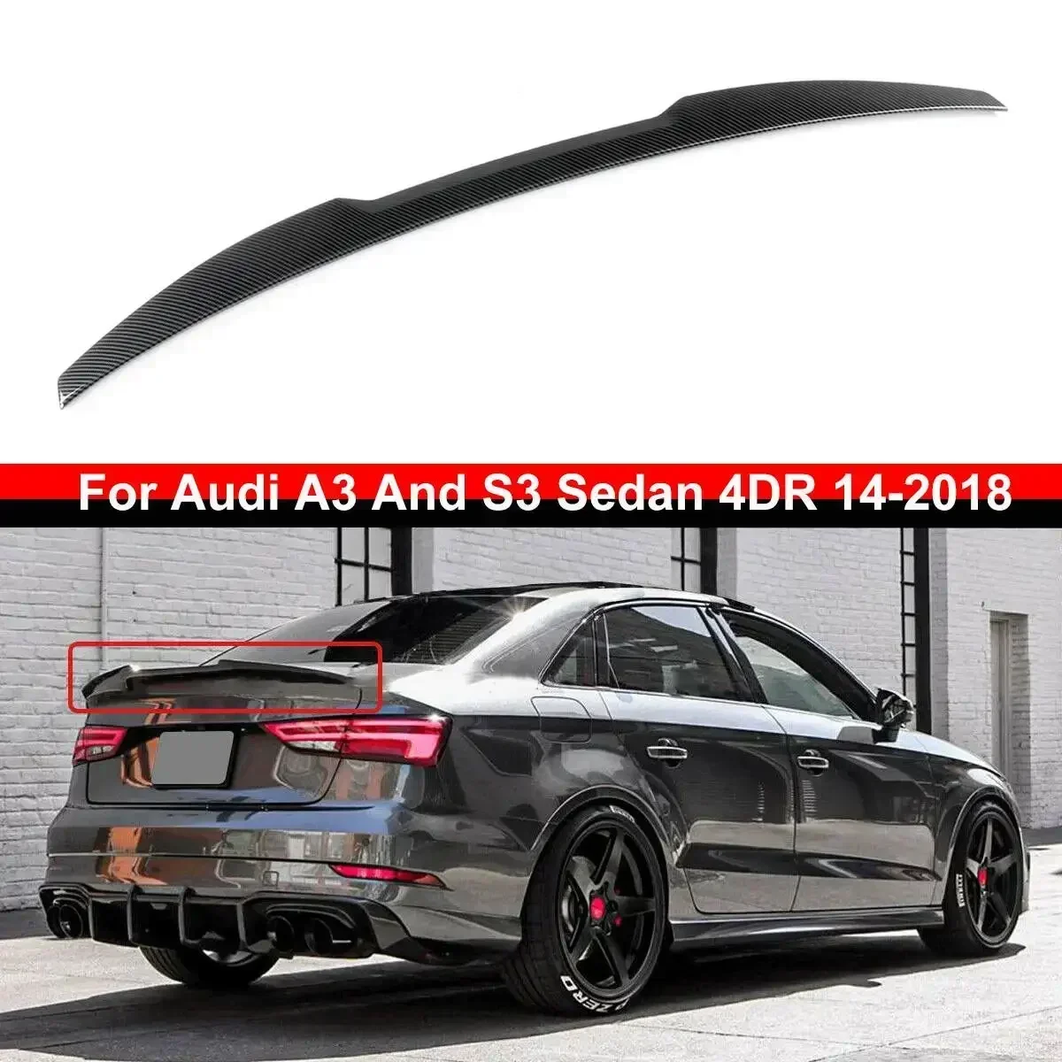 A3 S3 Car Rear Spoiler Wing Lip Extension Car Rear Spoiler Trunk Lip Tail Wing Decoration For Audi A3 S3 Sedan 2014-2018