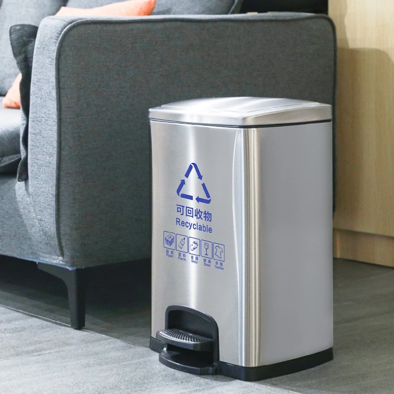 Commercial Stainless Steel Pedal Trash Can Large Capacity for Hotel Office Mall Elevator Entrance Dry Wet Waste Separation Garba