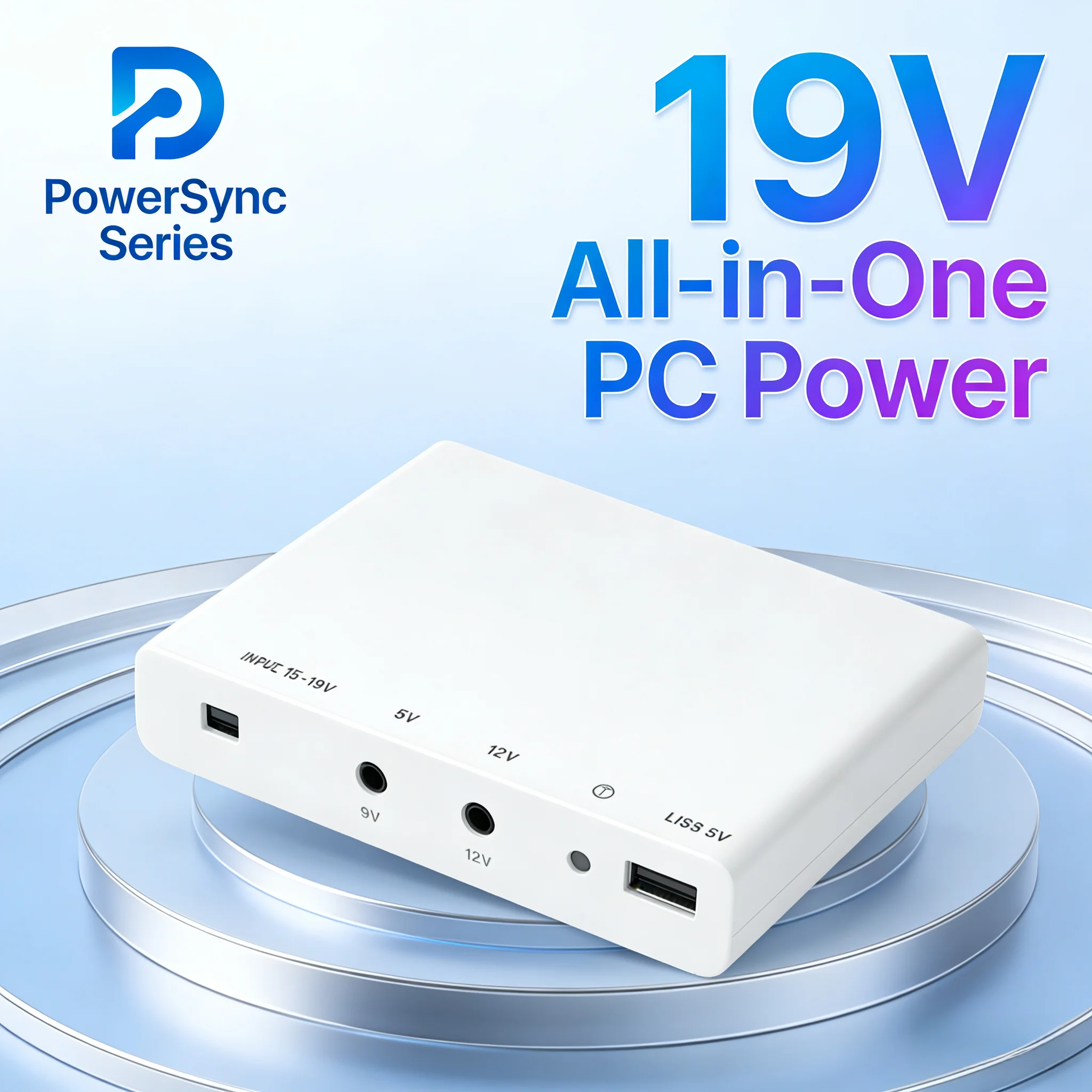 19V Winter Ready UPS for AIO PC, Auto Backup During Outage, 5×18650 Replaceable Battery Cells
