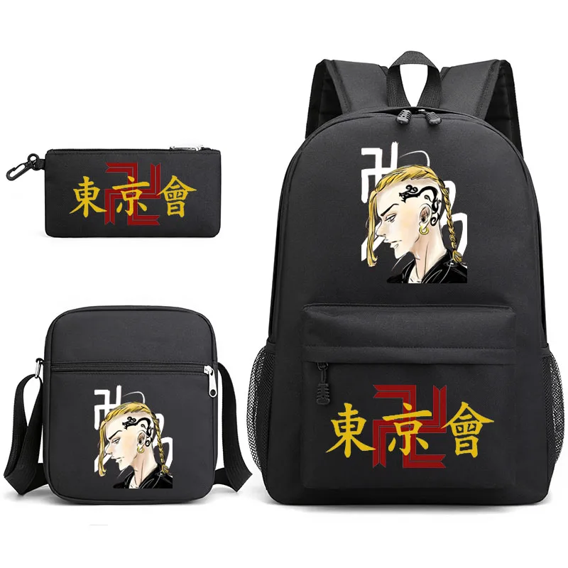 

tokyo revengers printed anime backpack teen bag men's laptop bag canvas school bag boys and girls 3 pieces/set of casual backpac