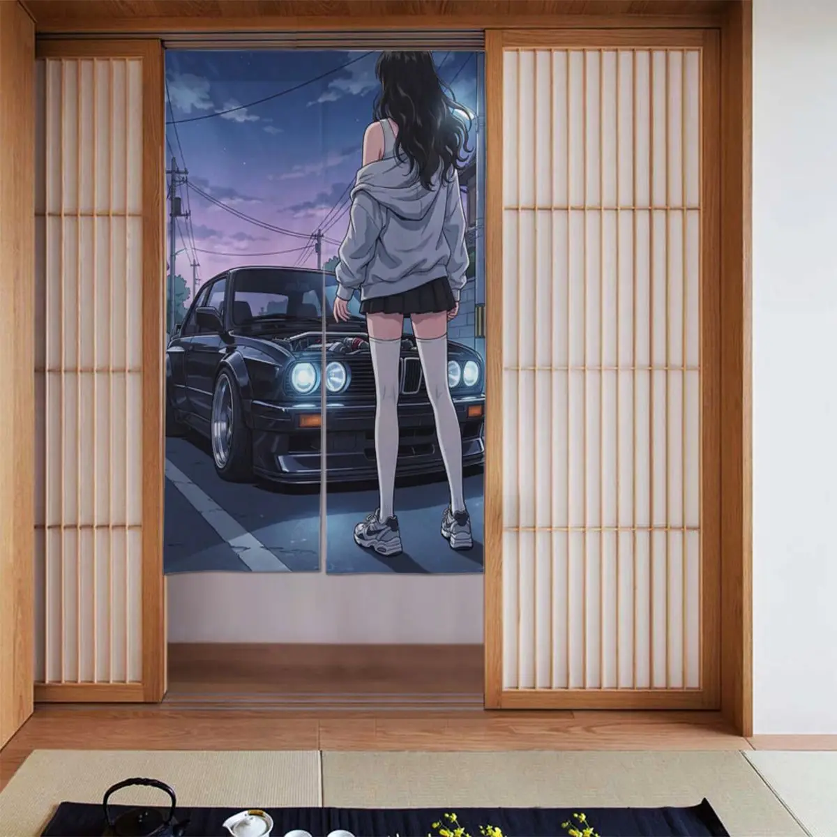 Rideau de porte avec motif épée de samouraï, style Philosophie Kaizen, pour devanture de magasin et hôtel