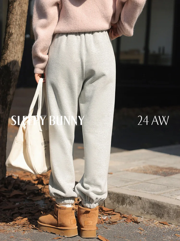 Winter Warm Fleece Jogger Pants Elastic Waist Thickened Sweatpants Casual Loose Fit Ankle-Length Trousers for Outdoor Home Wear