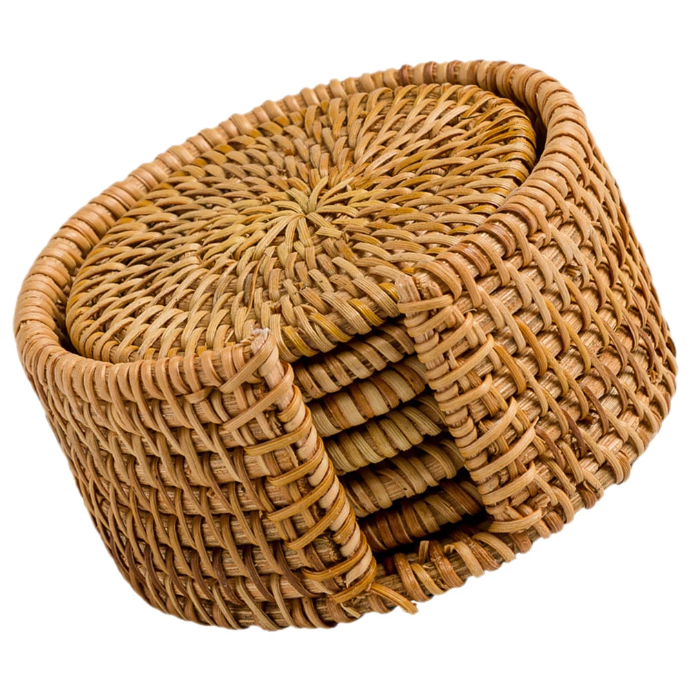 

4pcs Rattan Set Tea Cup Mats Woven Heat Resistant Drink Farmhouse Style Coffee Table Accessories for Kitchen