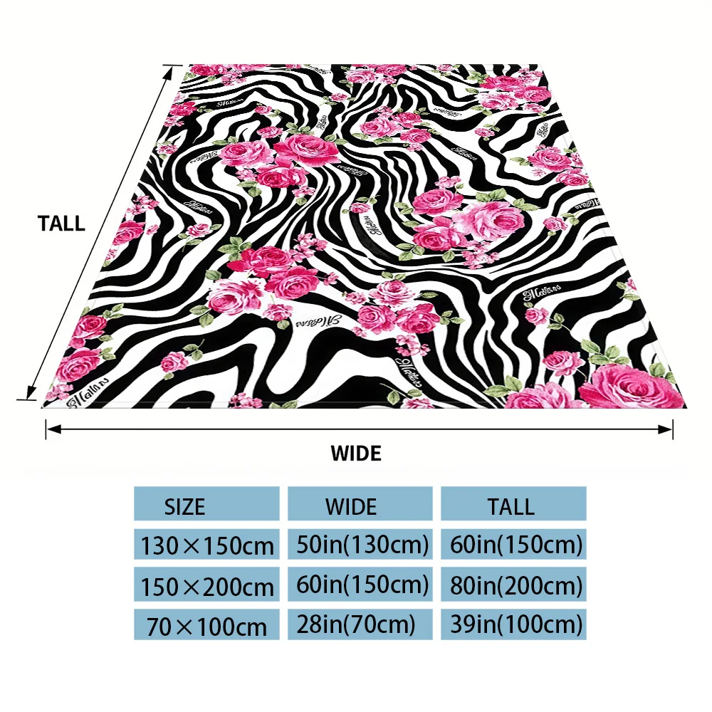 Zebra Rose Flannel Blankets Are Suitable For Sofas, Men's Room Decorations, Thick And Warm Gifts For Teenagers