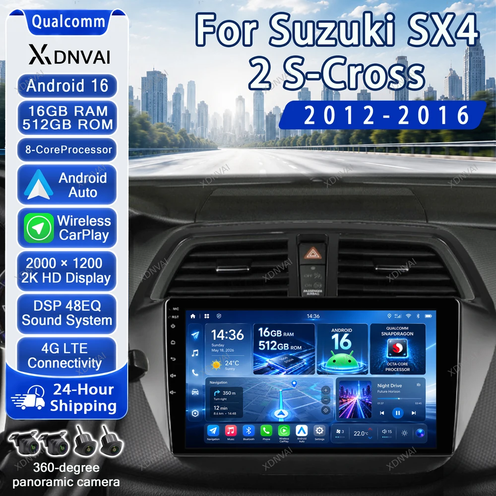 Android 16 Video Player For Suzuki SX4 2 S-Cross 2012 - 2016 Multimedia Car Radio DSP GPS Stereo Carplay BT Navigation Head Unit