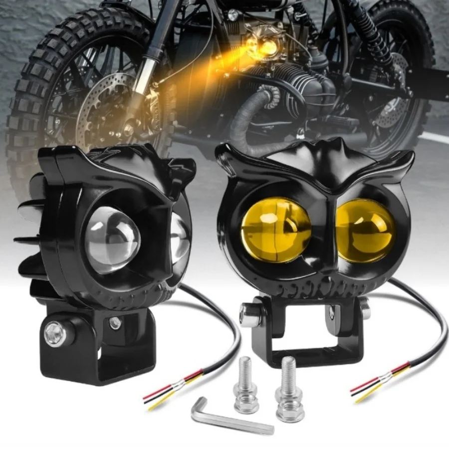 2/6Pcs 2.6In owl LED Motorcycle Driving Fog Lights Dual Color Amber/White Lights Work Auxiliary Lights Fit for Motorcycle Truck