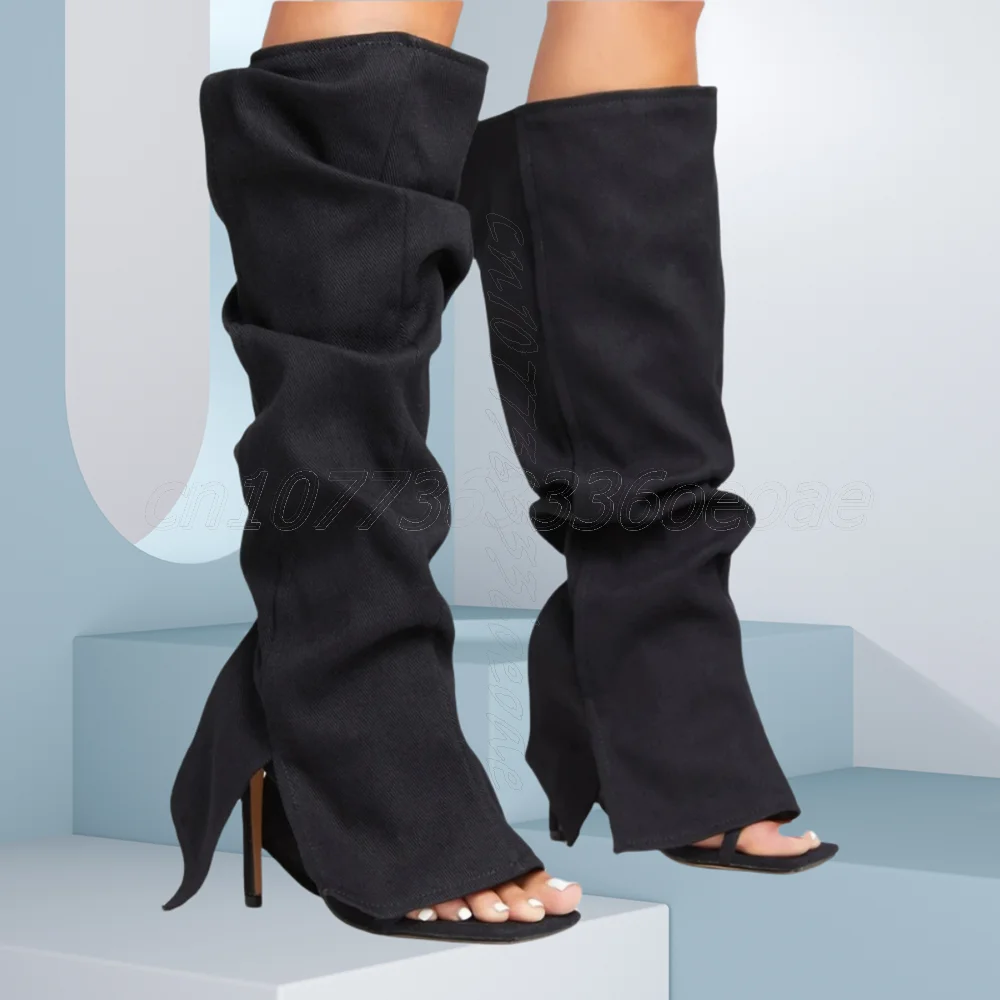 

Suede Open Toe Sandal Boots Knee High Trouser Boots Hollow out Shoes for Women Thin High Heels Shoes 2025 Zapatos Para Mujere