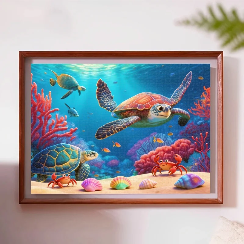 海の生き物、カメ、カニ、サンゴをフィーチャーした海をテーマにしたパズル1000ピース。 高難易度ポータブルDIYパズルマ