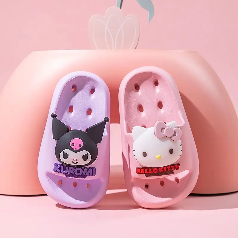 

Sanrio Kuromi Hello Kitty, милые летние детские сандалии, мягкие тапочки, домашние и уличные быстросохнущие нескользящие подошвы в стиле аниме для девочек и мальчиков, подарок