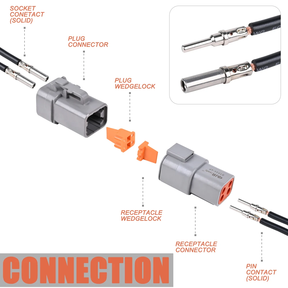 JRready ST6292 Deutsch Connector Kit DTP 2 4 Pin and DTHD 1 Pin Connectors 12 Solid Contacts Crimp Wire Gauge 12-14AWG,25A