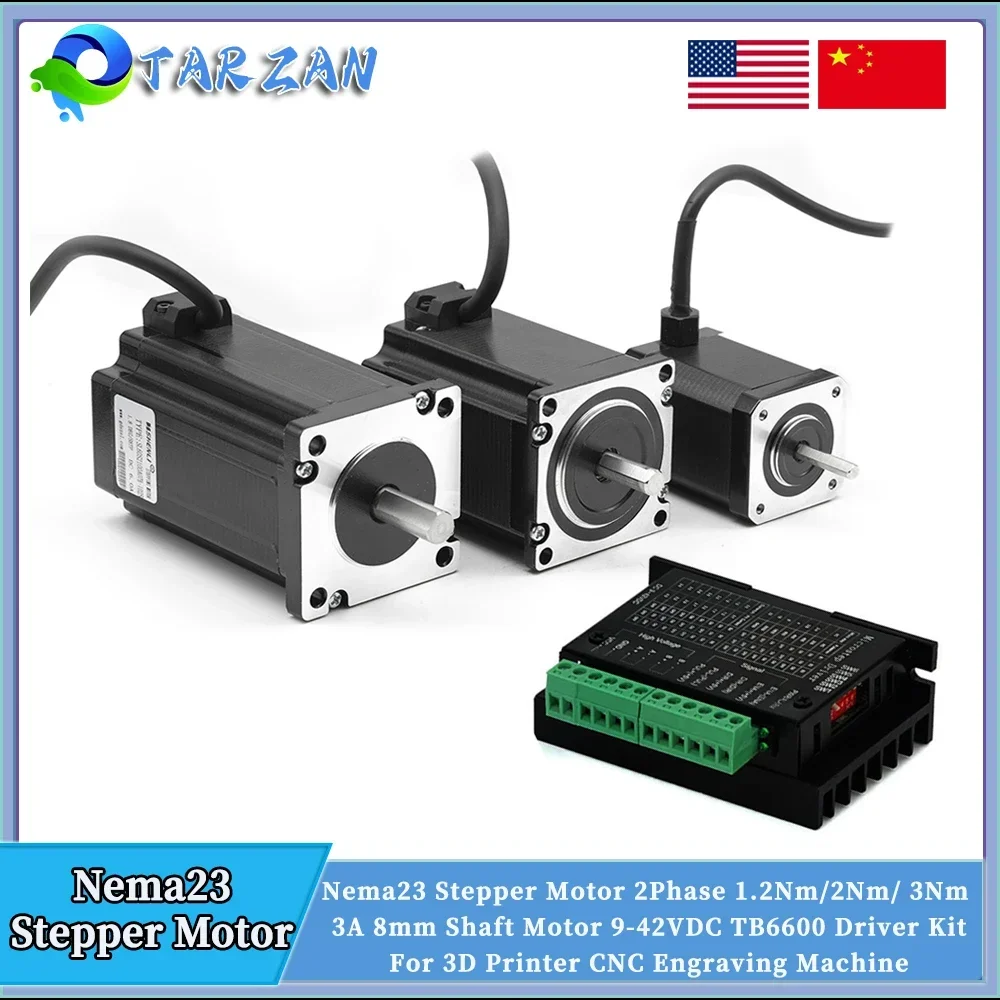 Nema 23 Stepper Motor Single Shaft 8mm 2Phase 3A 1.2Nm 2Nm 3Nm TB6600 Driver Kit For CNC Engraving Machine Router 3D Printer