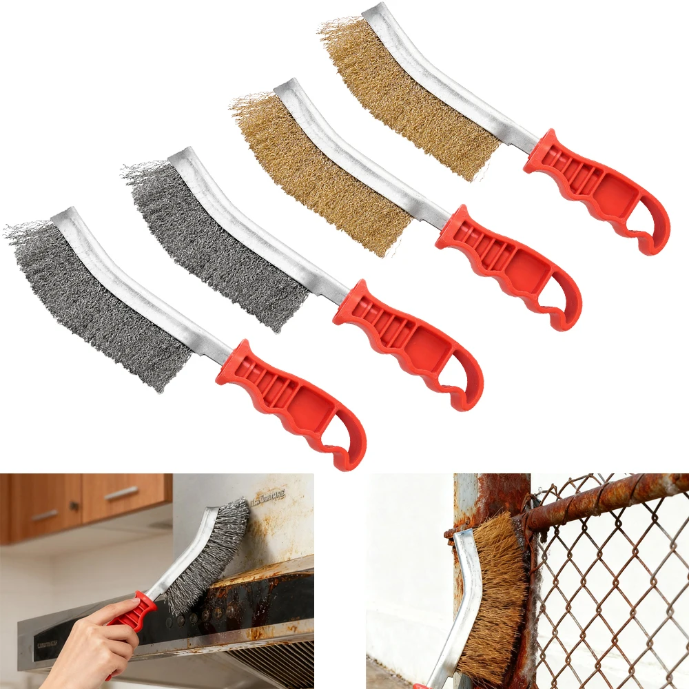 SIFANG 1PC Stainless Steel Multi-Function Wire Brush with Copper Plated Long Handle for Kitchen Grill Rust Removal Special Plate