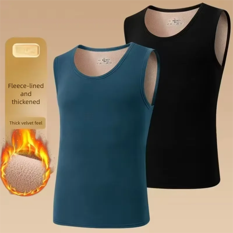Basic Men Warm Thermal Vest Fleece Lined Winter Warm Sleeveless Stretch Thick Base Layer Underwear Double Sided Homewear 6XL 8XL