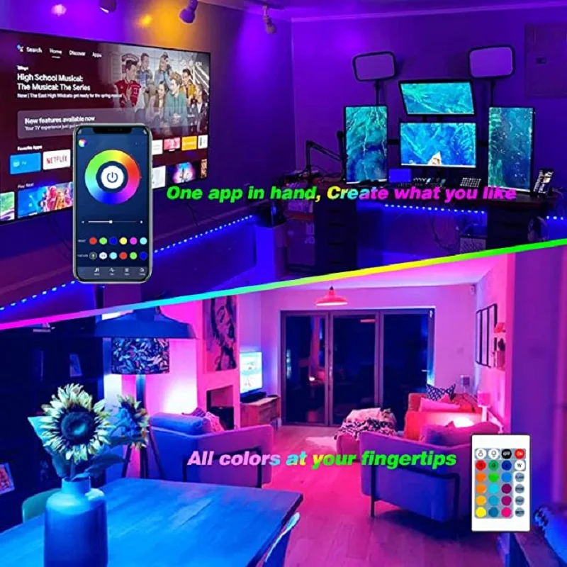 Bluetooth LED Lights for Room Decoration RGB APP Control LED Strip Light TV Background 5050 Light Bar Color Changing Neon Light