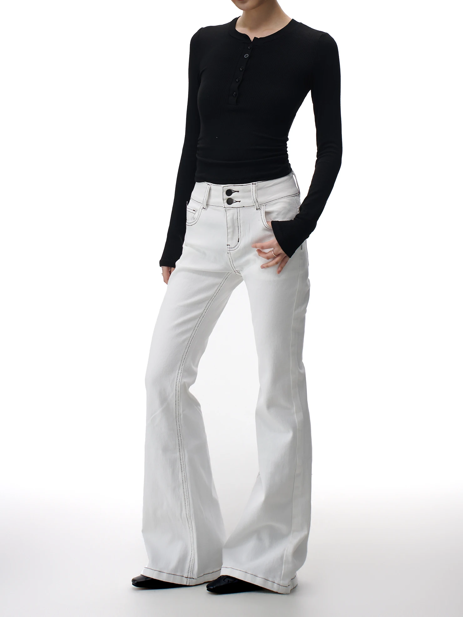 

Spring 2026 Women's Slim Fit High Waist Bell Bot Jeans Long Floor Length Casual Straight Design Versatile Cotton Denim