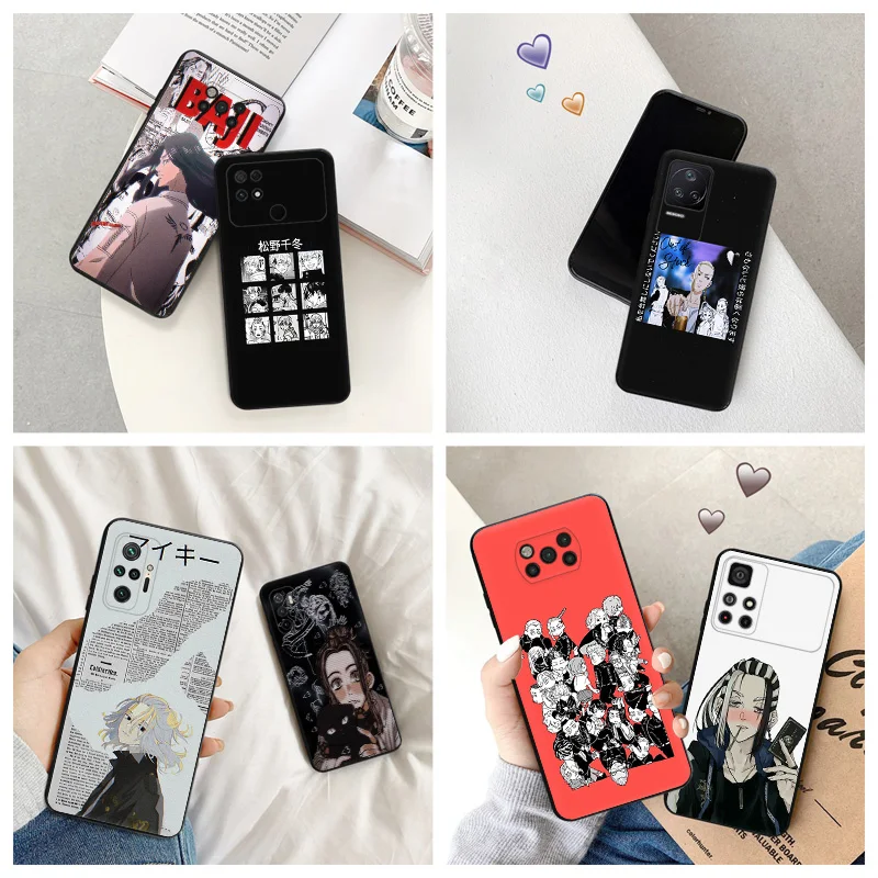 Silicone Black Phone Case for Xiaomi Mi Poco C61 F5 F4 GT F3 F1 X4 X3 X5 M3 M4 Pro M5 M5S C51 C50 C40 Tokyo Revengers Cover