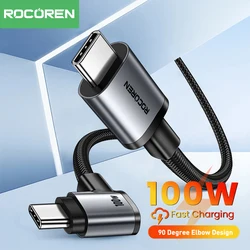 Rocoren USB Type C Cable 90 Degree Elbow Type-C USBC PD100W Fast Charging Cable For iPhone 15 Pro Max Samsung Xiaomi Data Wire