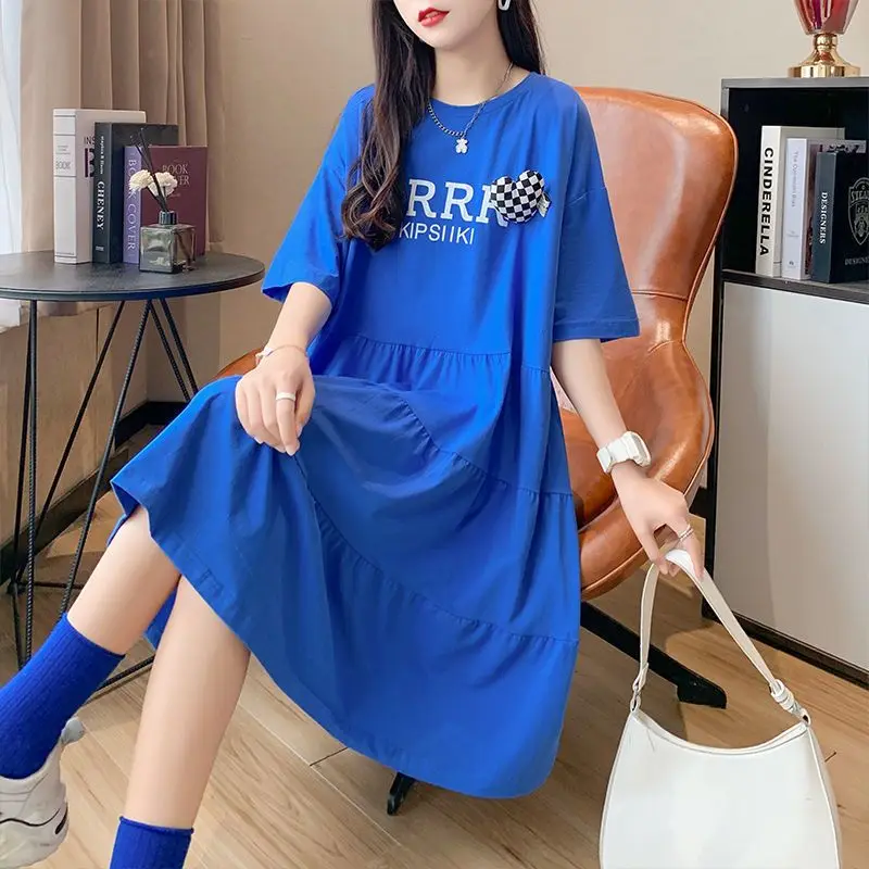 Estate nuova lettera di stampa nera Oversize Mini abito manica corta allentata Solid Fashion T Shirt Dress Casual Trend abbigliamento donna