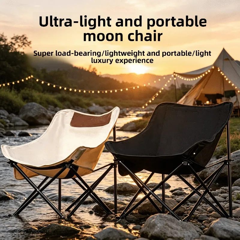 Folding Moon Chair, Double Layer Oxford Cloth Portable Lounge Chair for Camping, Picnic, Fishing