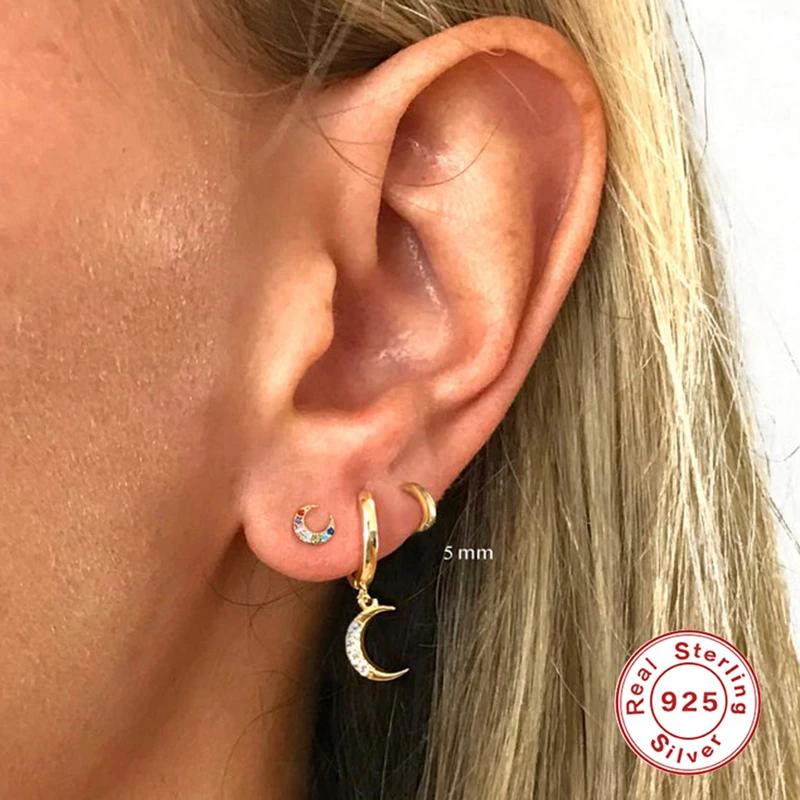 Aide Kleine Creolen aus 925er-Sterlingsilber, Roségold, für Damen und Mädchen, Geschenk, Hochzeit, Verlobung, Party, Geschenk, glatte Ohrknochenschnalle – Detail 12