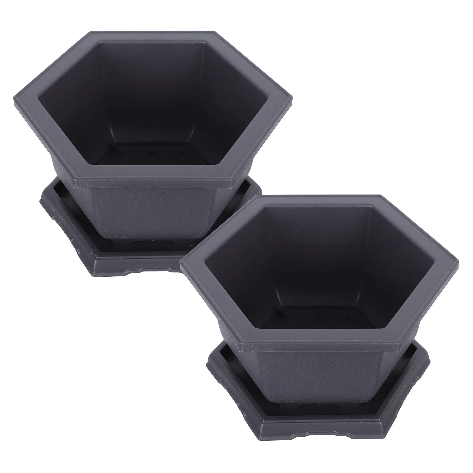 

Outdoor Planter Pots Hexagonal Flower Succulent Plants Container Flowerpot Holder with Base Trays Black Balcony Planting