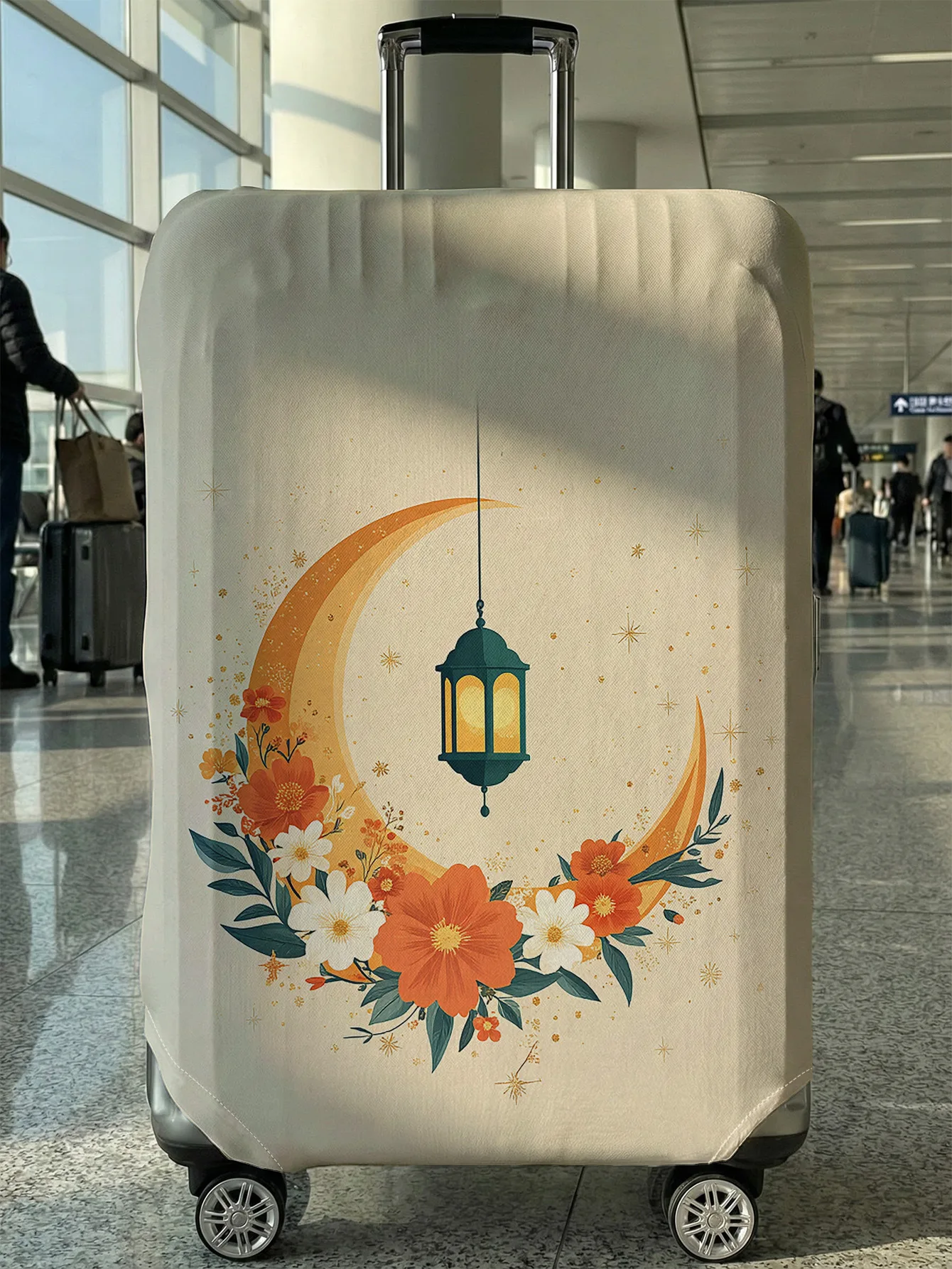 

Ramadan Moon Lantern Floral Luggage Cover, Suitable for 18-32 Inch Luggage Cover, Luggage Handle Glove, Travel Accessories