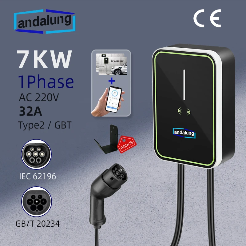 Andalung EV Charging Station 7Kw 1P With APP Wifi Control  32A Type2 GBT Electric Vehicle Car Charger EVSE Wallbox Wall Mount